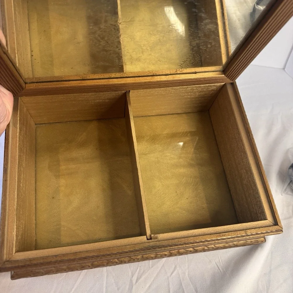 Antique Vintage Jewelry Dresser Parlor Box Victorian Ladies Scene‎ Lid Mirror